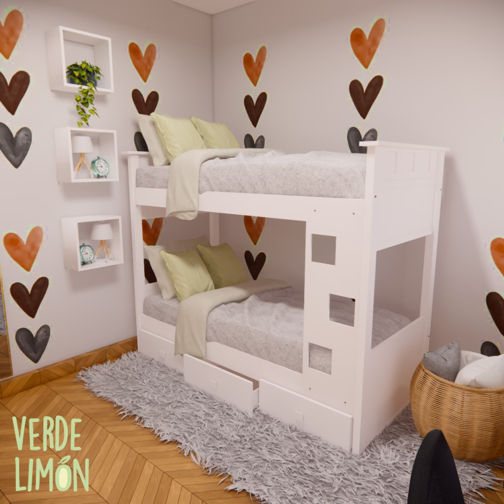 cama superpuesta aion con cajones inferiores y escalera empotrada diseño moderno