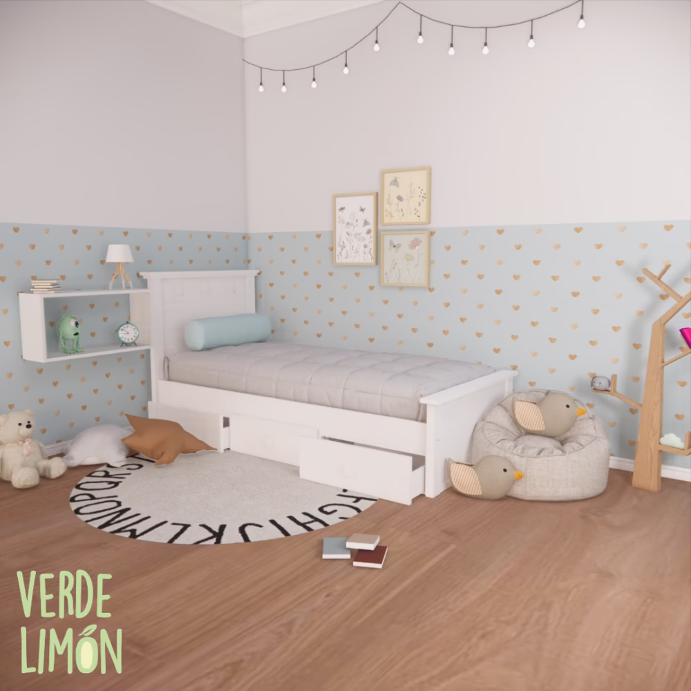 Cama 1 plaza Aion con cajones inferiores y diseño moderno en MDF laqueado para dormitorio juvenil