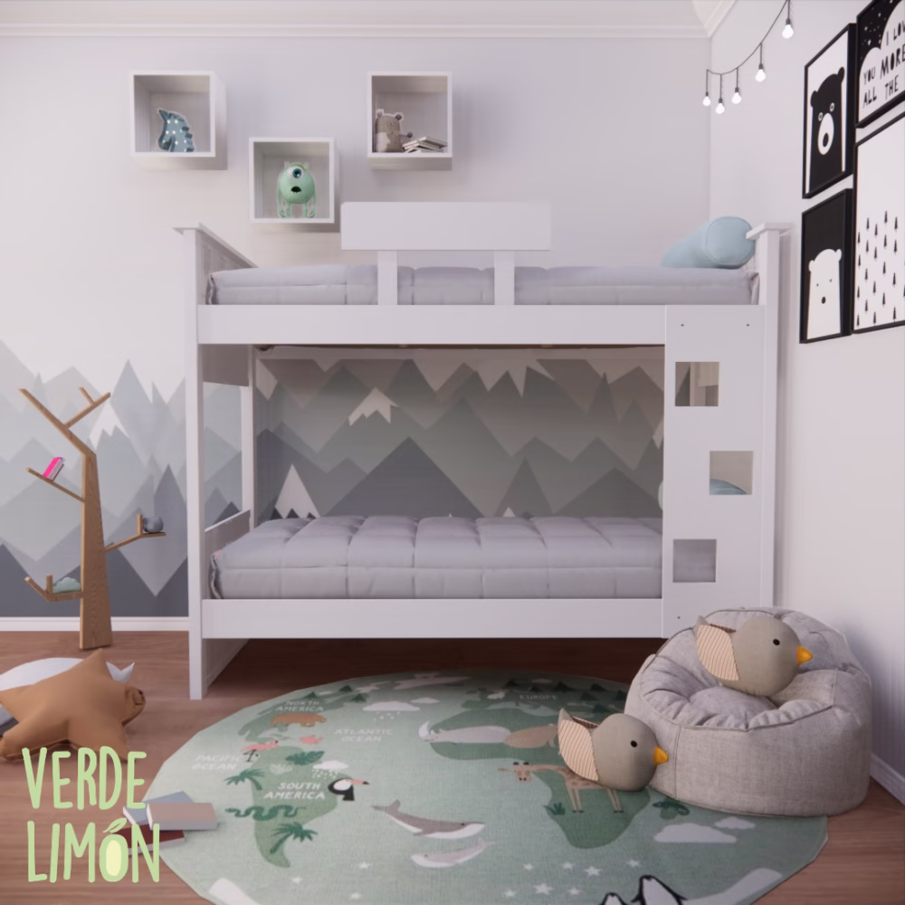 cama superpuesta aion con escalera empotrada y baranda diseño personalizable