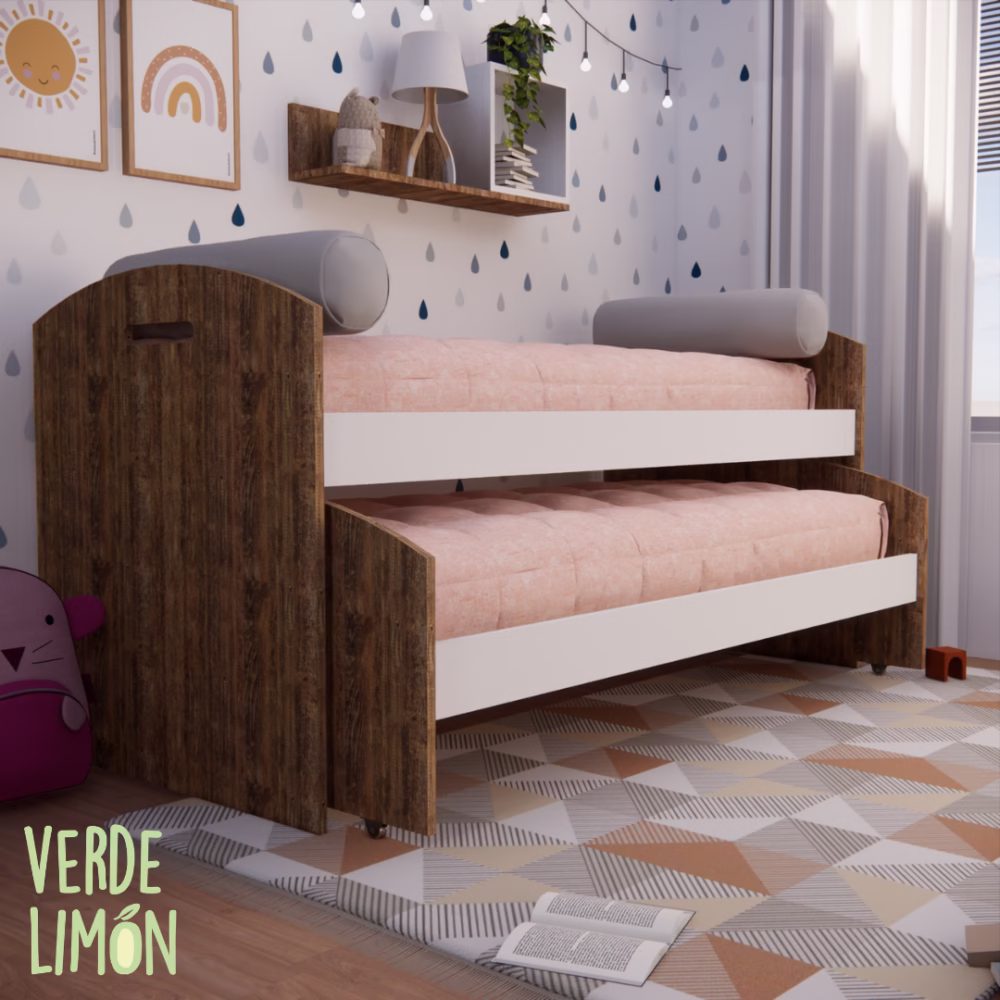 Cama Nido Kiki en habitación infantil moderna con estructura doble y diseño funcional para optimizar espacio