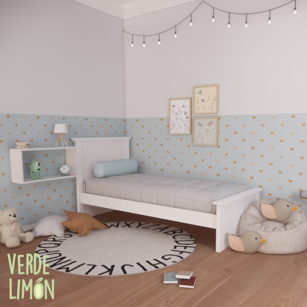 Cama 1 plaza Aion con cabecero personalizable en cruces o cuadros en dormitorio juvenil moderno