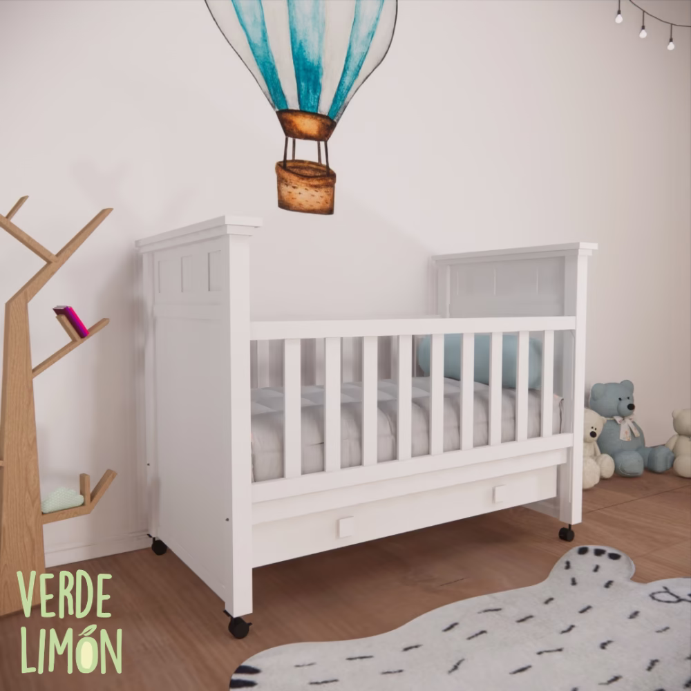cuna aion con cajones y baranda deslizable diseño moderno bebe