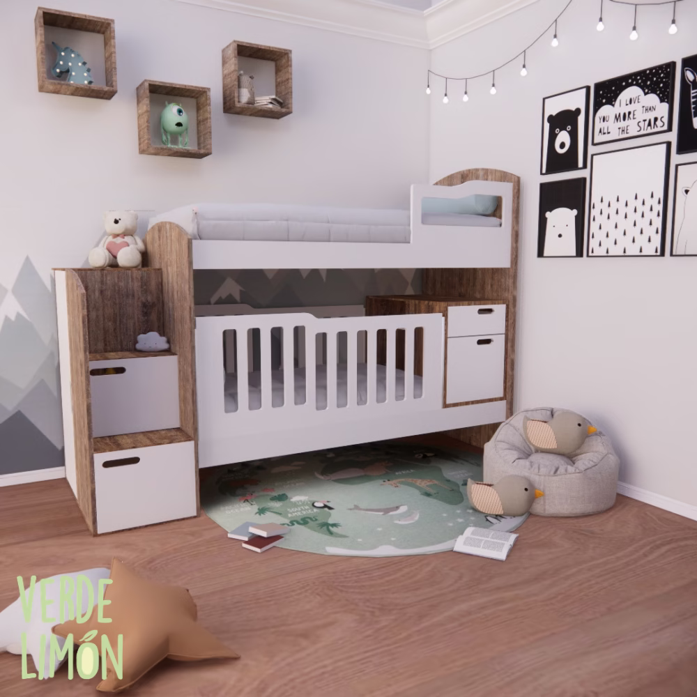 superpuesta kiki con cuna funcional desmontable y escalera con guardado