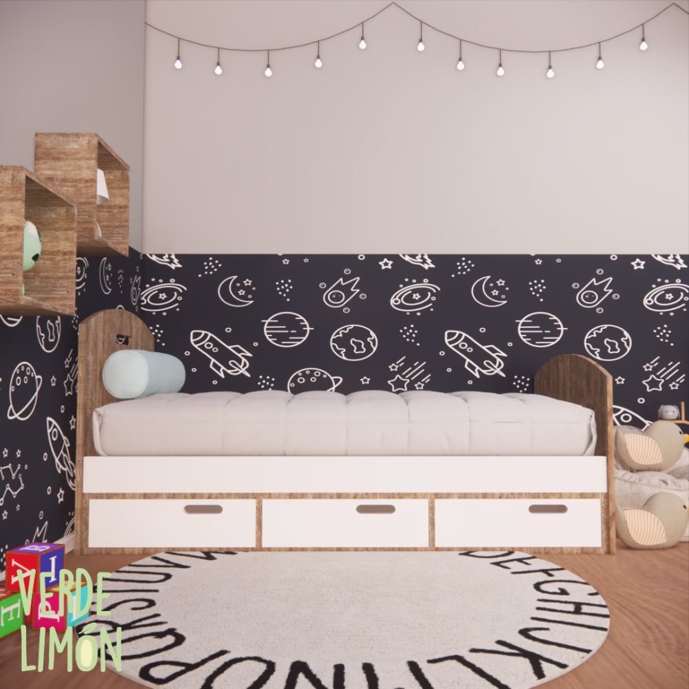 Cama 1 Plaza Kiki con Mueble Cajón
