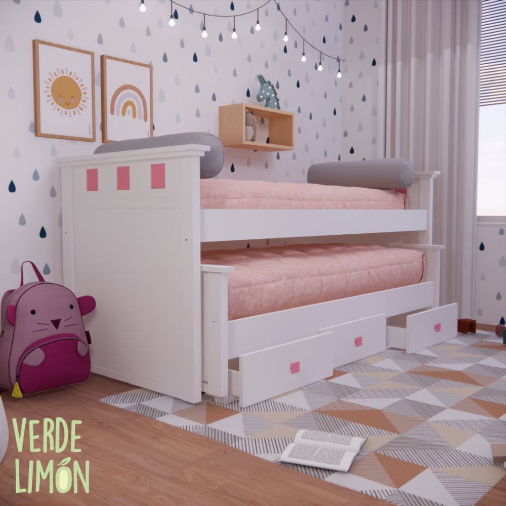 Cama Nido Aion con mueble cajón en habitación infantil con diseño funcional y espacio de guardado