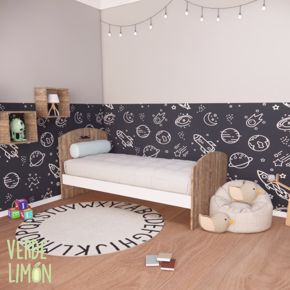 Cama 1 plaza Kiki juvenil en melamina texturizada con estructura resistente para dormitorio moderno