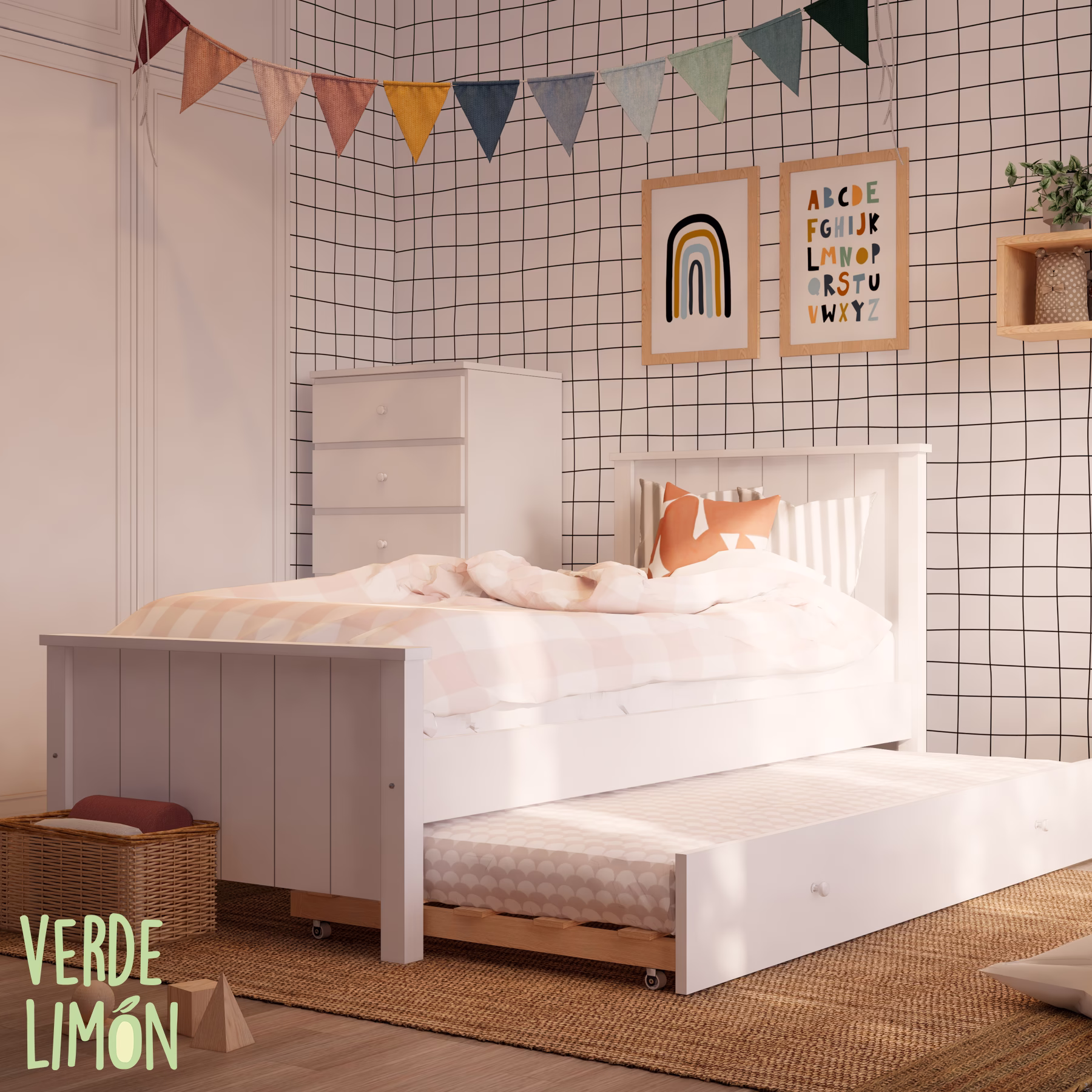 cama potter blanca con carro fijo